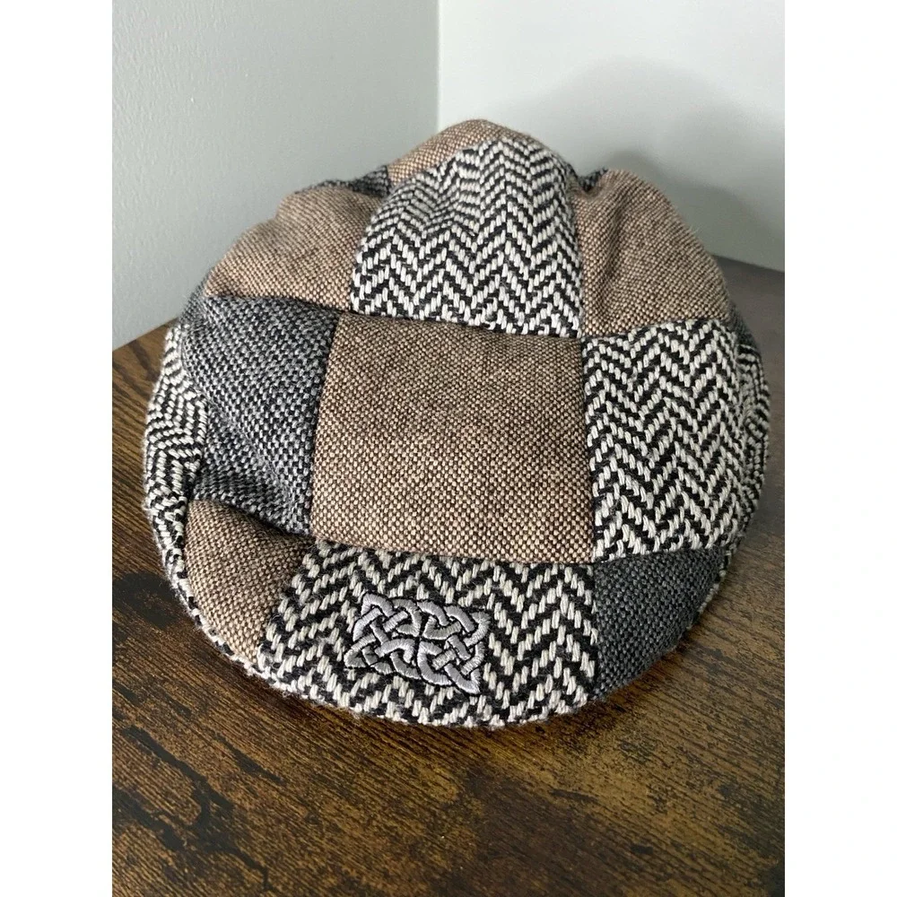 Patrick Francis Irish YOUTH L Flat Cap Tweed Patchwork Newsboy Hat Wool Blend